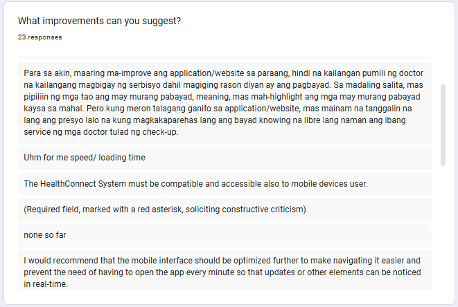 Questionnaire results for session two